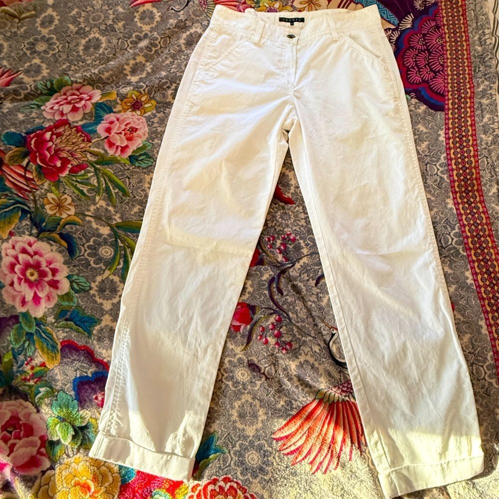 THEORY soft white cuffed hem cotton pants